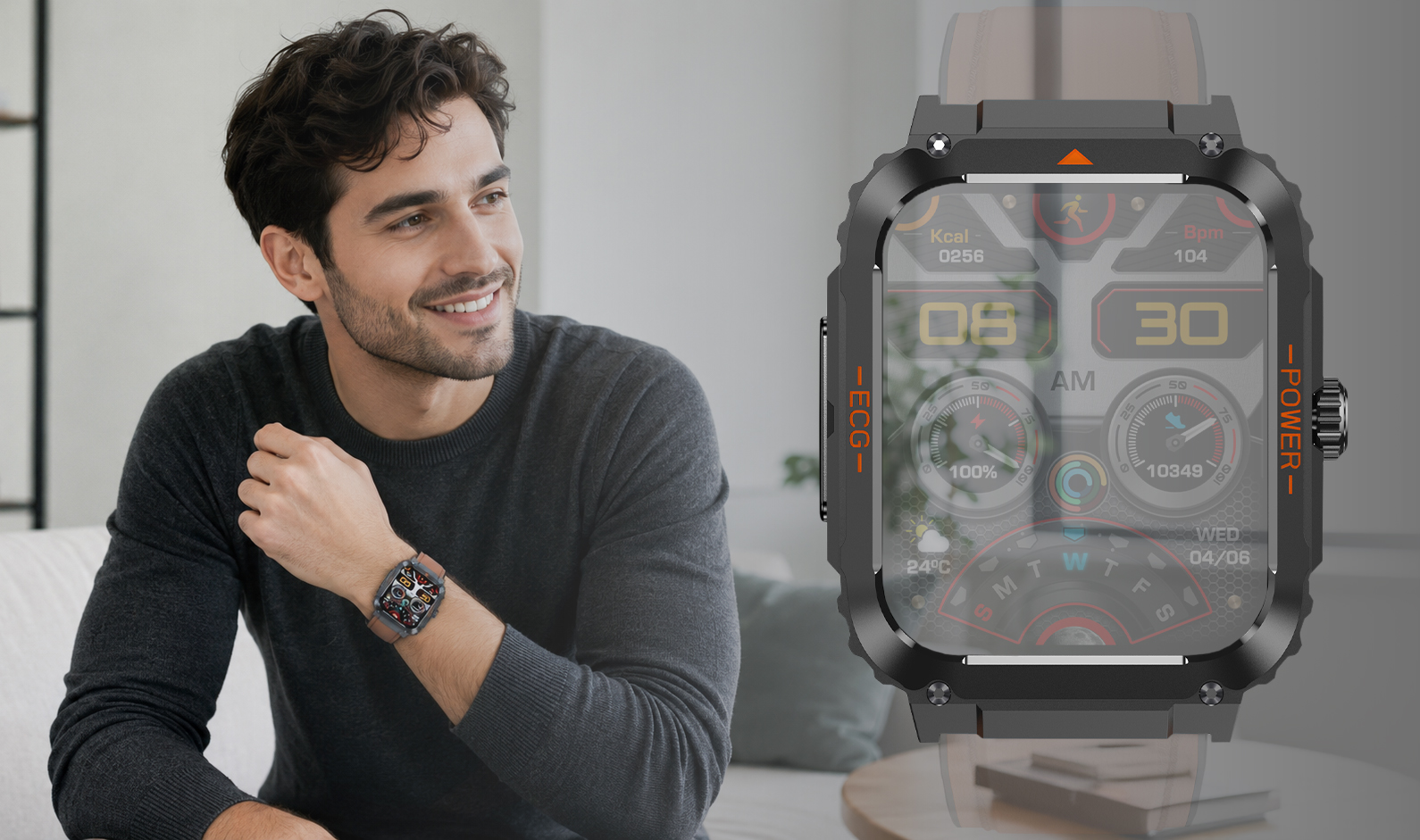 Smartwatch Hagen HB21 z nowoczesną prostokątną kopertą