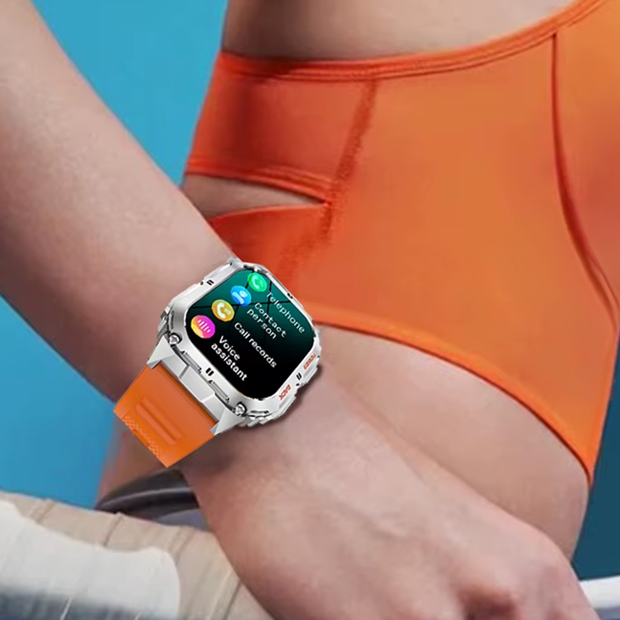 Tryb sportowy w smartwatchu Hagen HC97 pozwalający na pomiar kroków, kalorii i przebyty dystans