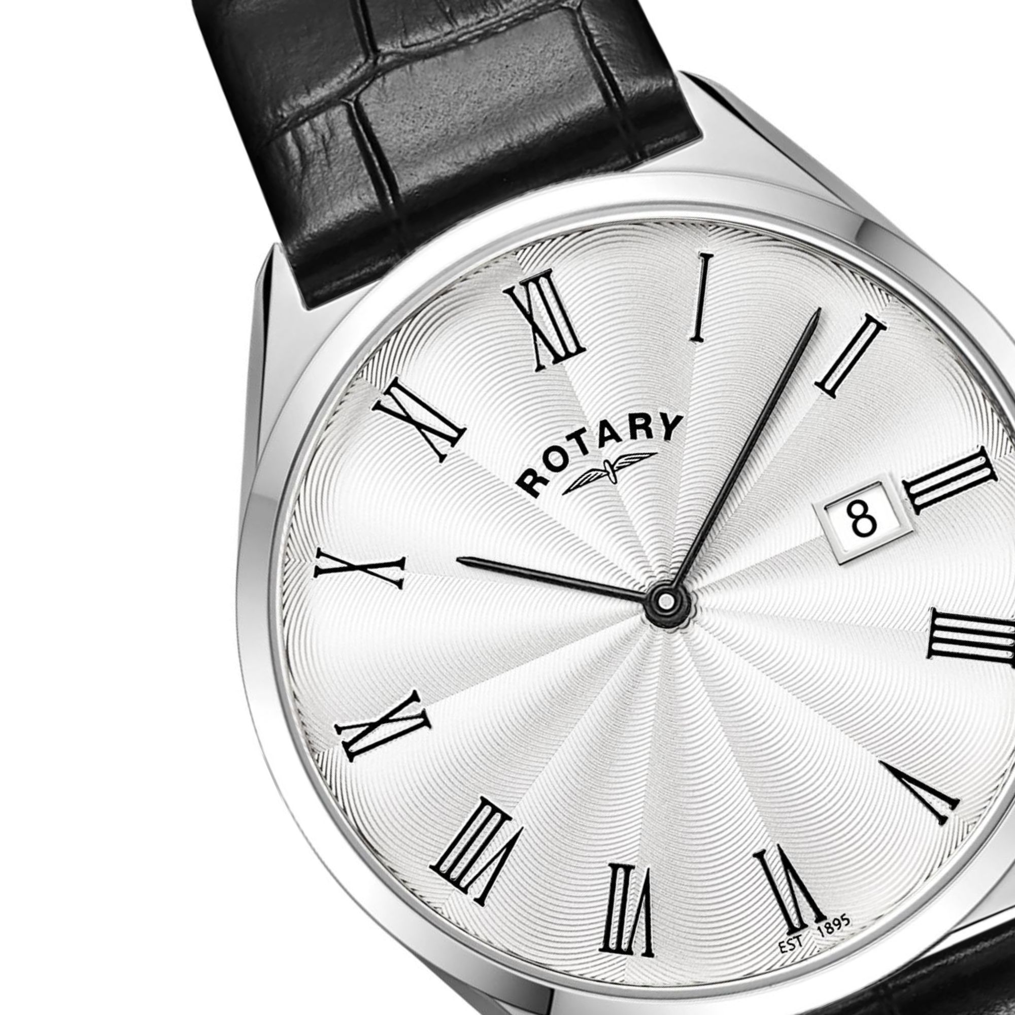 Smukła koperta 38 mm o grubości 5,7 mm zegarka Rotary Ultra Slim GS08010/01 ze stali jubilerskiej