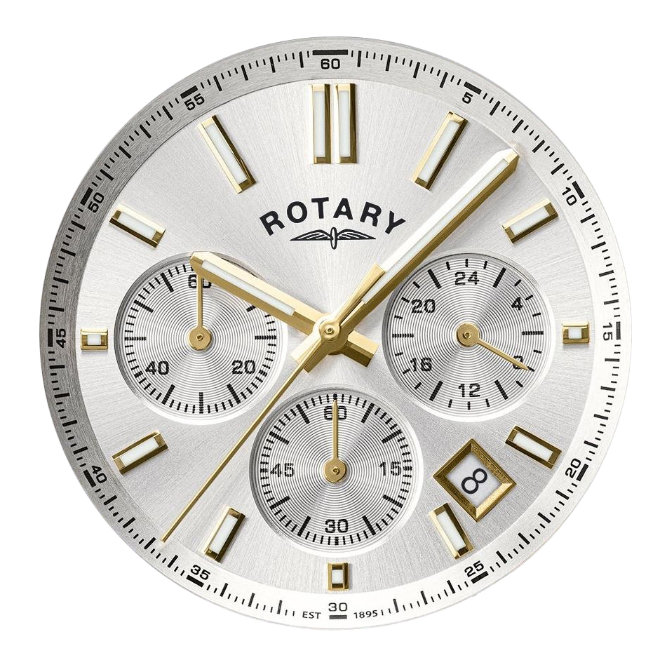 Srebrna tarcza sunray z subtarczami zegarka Rotary Heritage Chronograph RGB10056/70