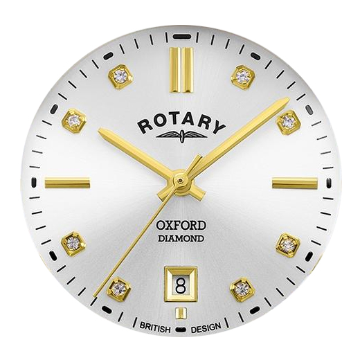 Srebrna tarcza w złotej kopercie zegarka Rotary Oxford Diamond LB05523/06/D