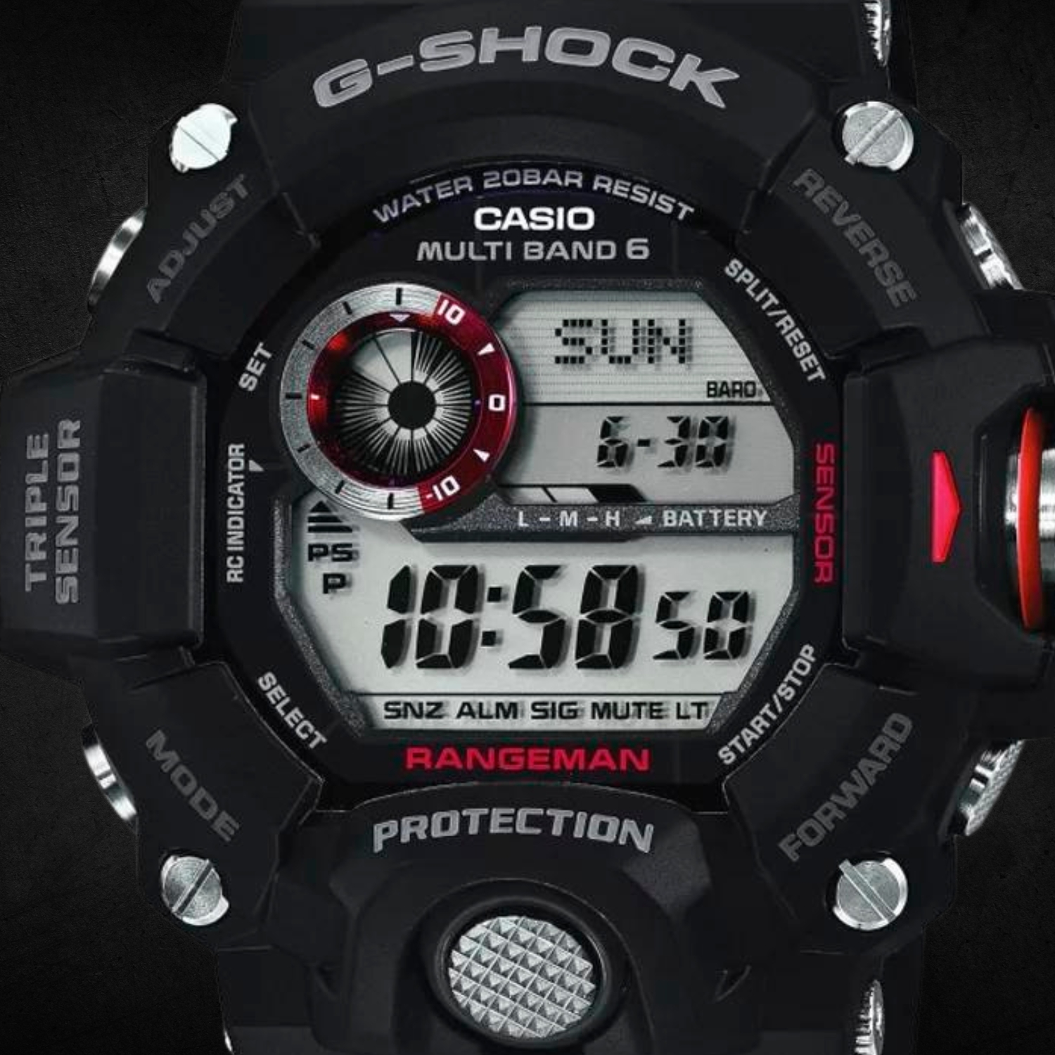 Tarcza z pozytywnym wyświetlaczem LCD w zegarku G-SHOCK Casio RANGEMAN GW-9400-1ER