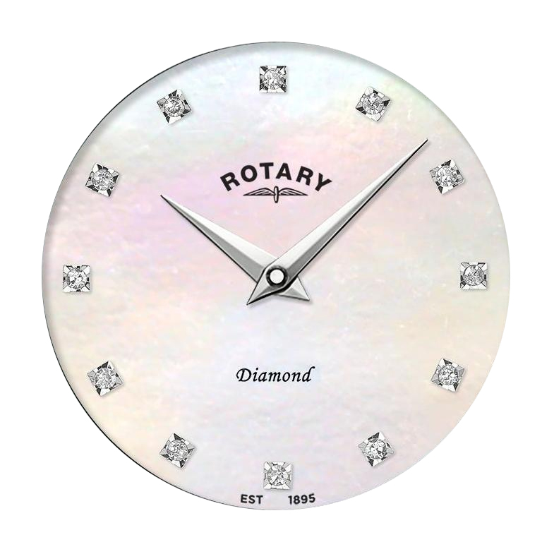 Tarcza z białej masy perłowej z 12 diamentami zegarka Rotary Ultra Slim Diamond LB08010/07/D