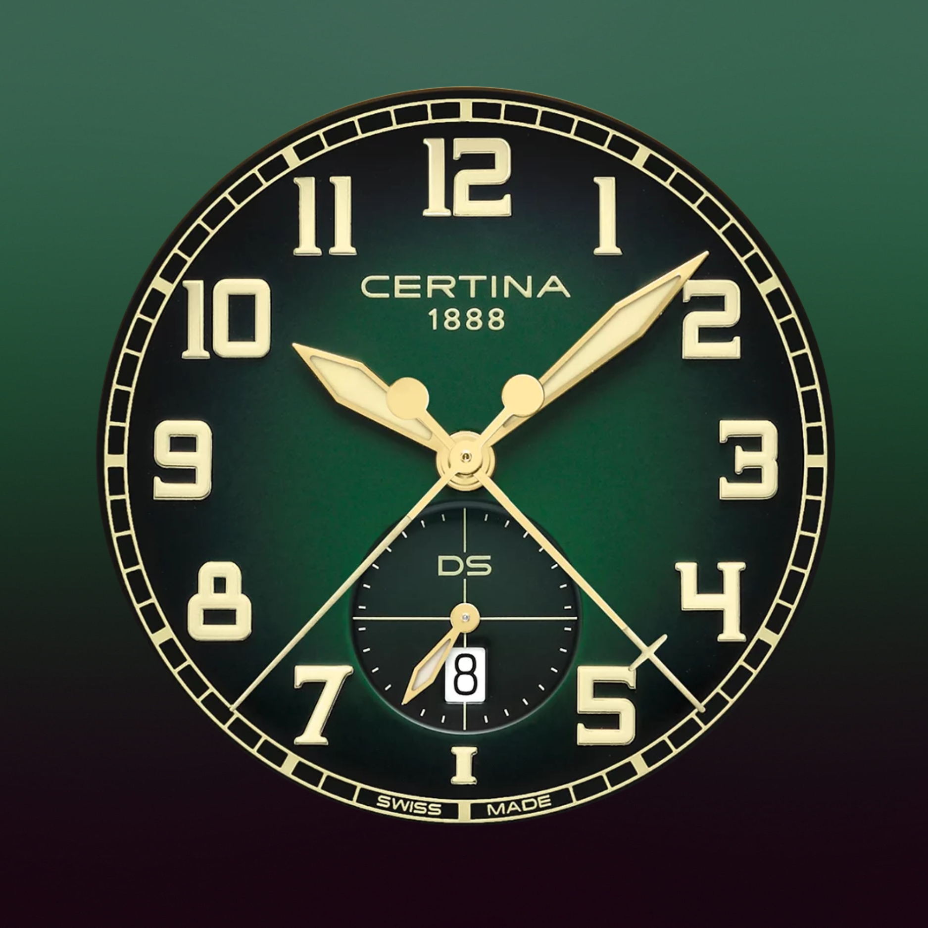 Tarcza w zielonym kolorze zegarka Certina DS Pilot 43mm C024.617.36.092.00