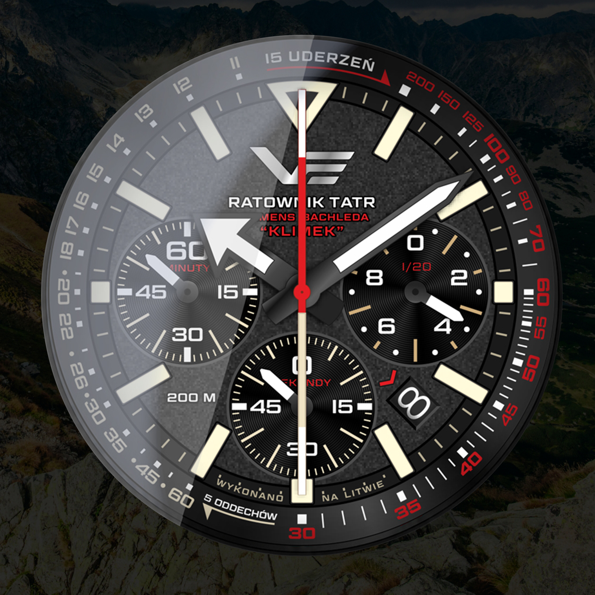 Tarcza zegarka Vostok Europe Expedition Ratownik Tatr Klemens Klimek Bachleda