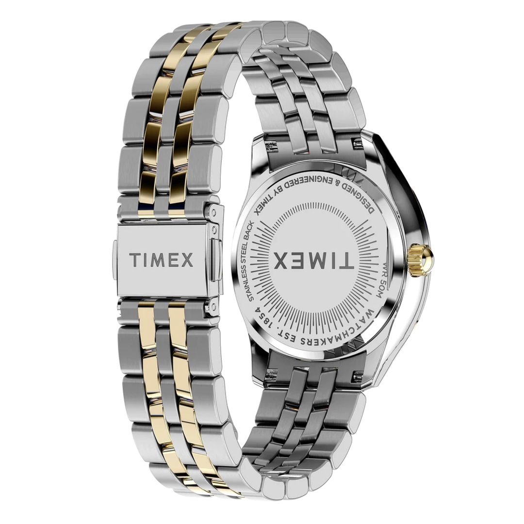 Zegarek damski Timex z dwukolorowa bransoletką w odcieniu złota i srebra z zapięciem na zatrzask