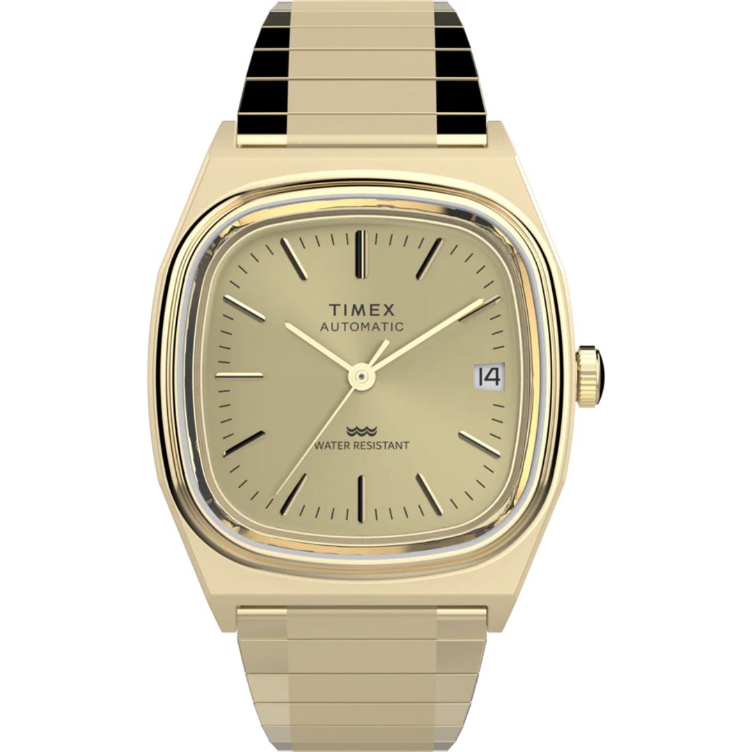 Zegarek Timex w stylu vintage z datwonikiem z kopercie w złotym kolorze