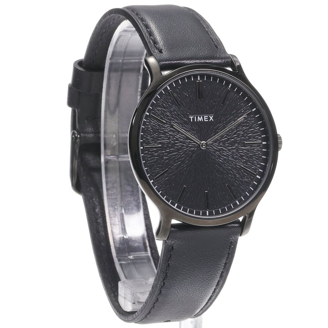 Zegarek męski Timex z okrągłą, czarną kopertą na skórzanym, czarnym pasku