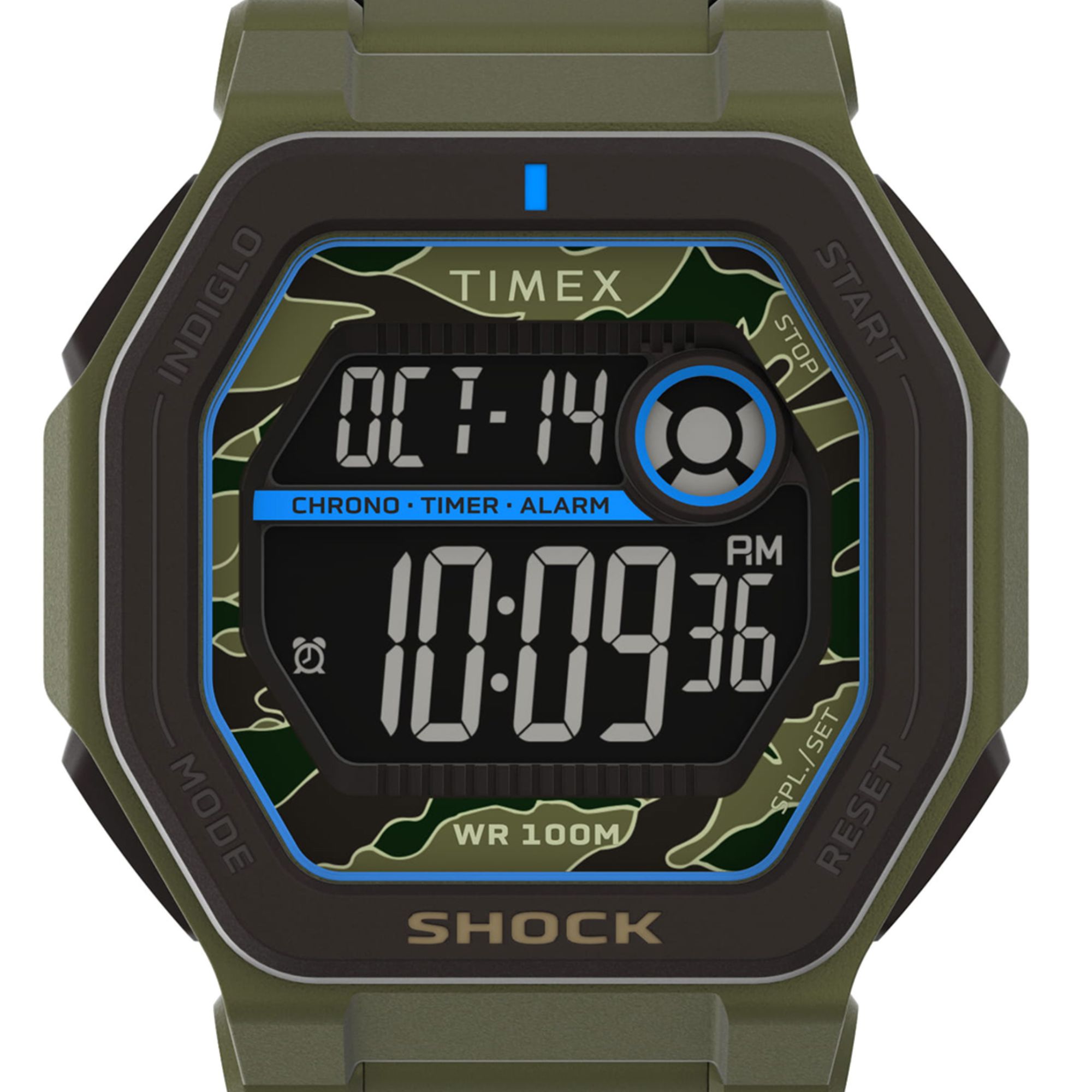 Zegarek sportowy Timex z ośmiokątną kopertą o matowym wykończeniu w odcieniu czerni i zieleni