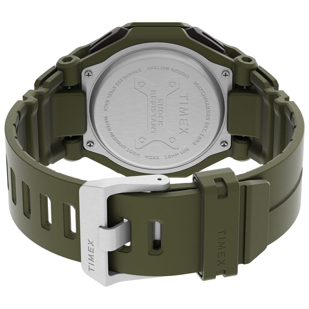 Zegarek sportowy, męski Timex z zielonym paskiem z tworzywa sztucznego zapinanym na sprzączkę