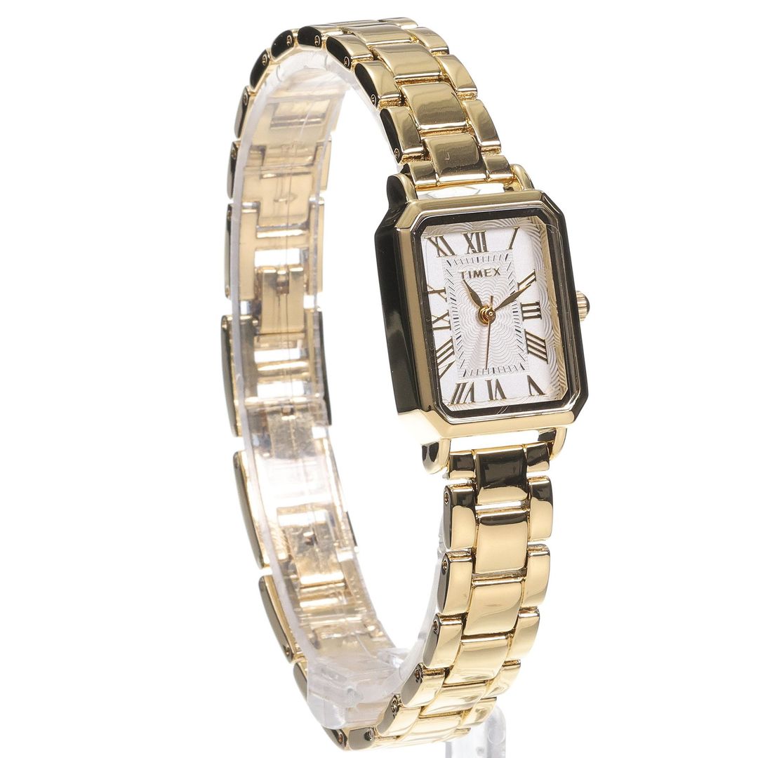 Zegarek damski Timex z prostokątną kopertą w kolorze złota oraz bransoletką w kolorze złota