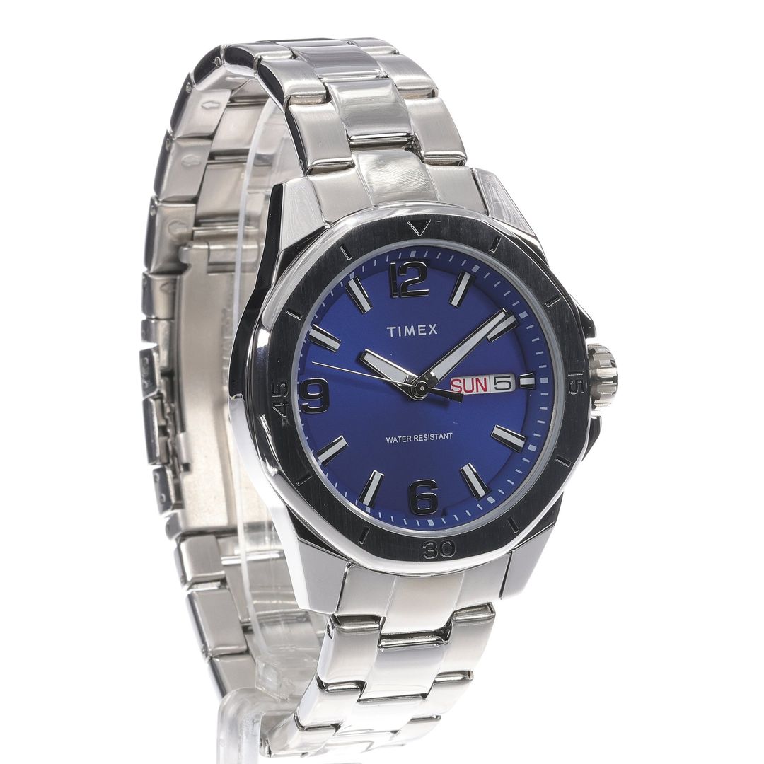 Zegarek męski Timex z datownikiem wskazującym dzień tygodnia i dzień miesiąca oraz powłoką luminescencyjną