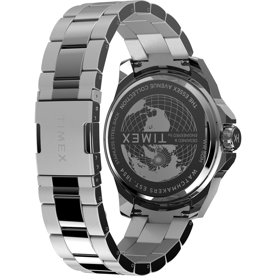 Zegarek męski Timex na stalowej bransoletce w srebrnym kolorze z zapięciem na zatrzask
