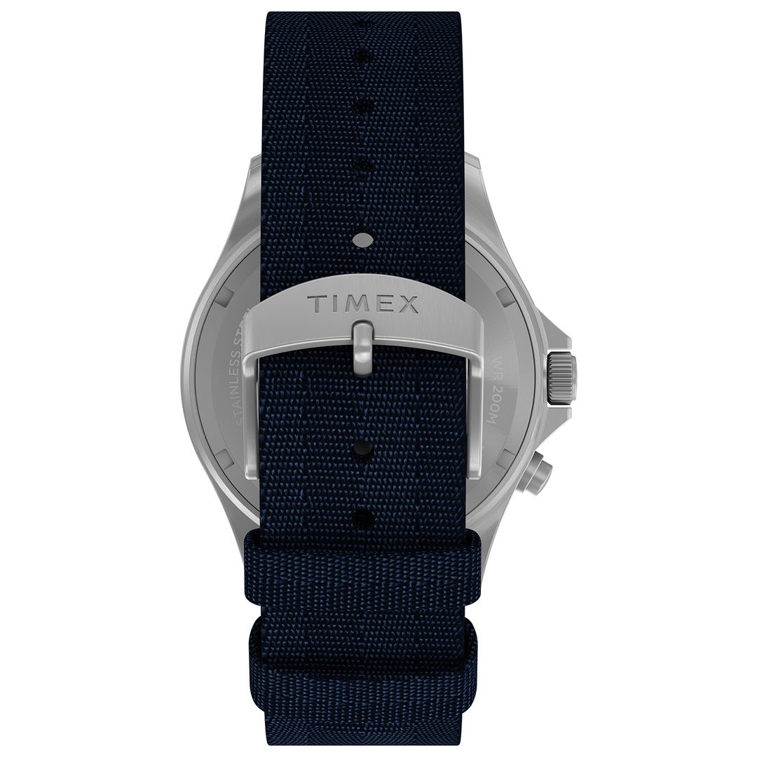 Zegarek Timex z granatowym paskiem materiałowym z zapięciem na sprzączkę