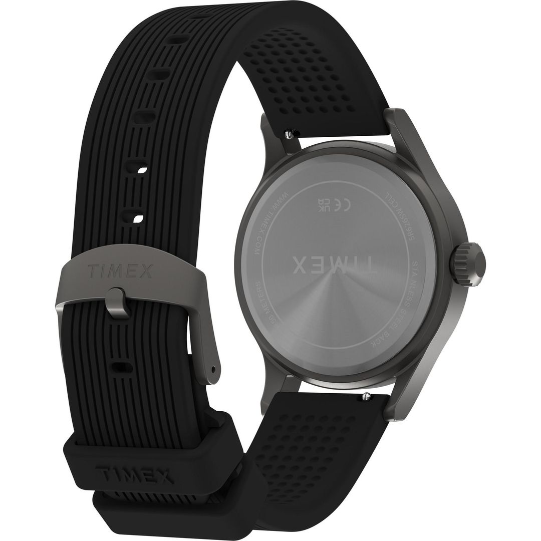 Zegarek męski Timex z okrągłą kopertą z mosiądzu na czarnym pasku z zapięciem na sprzączkę