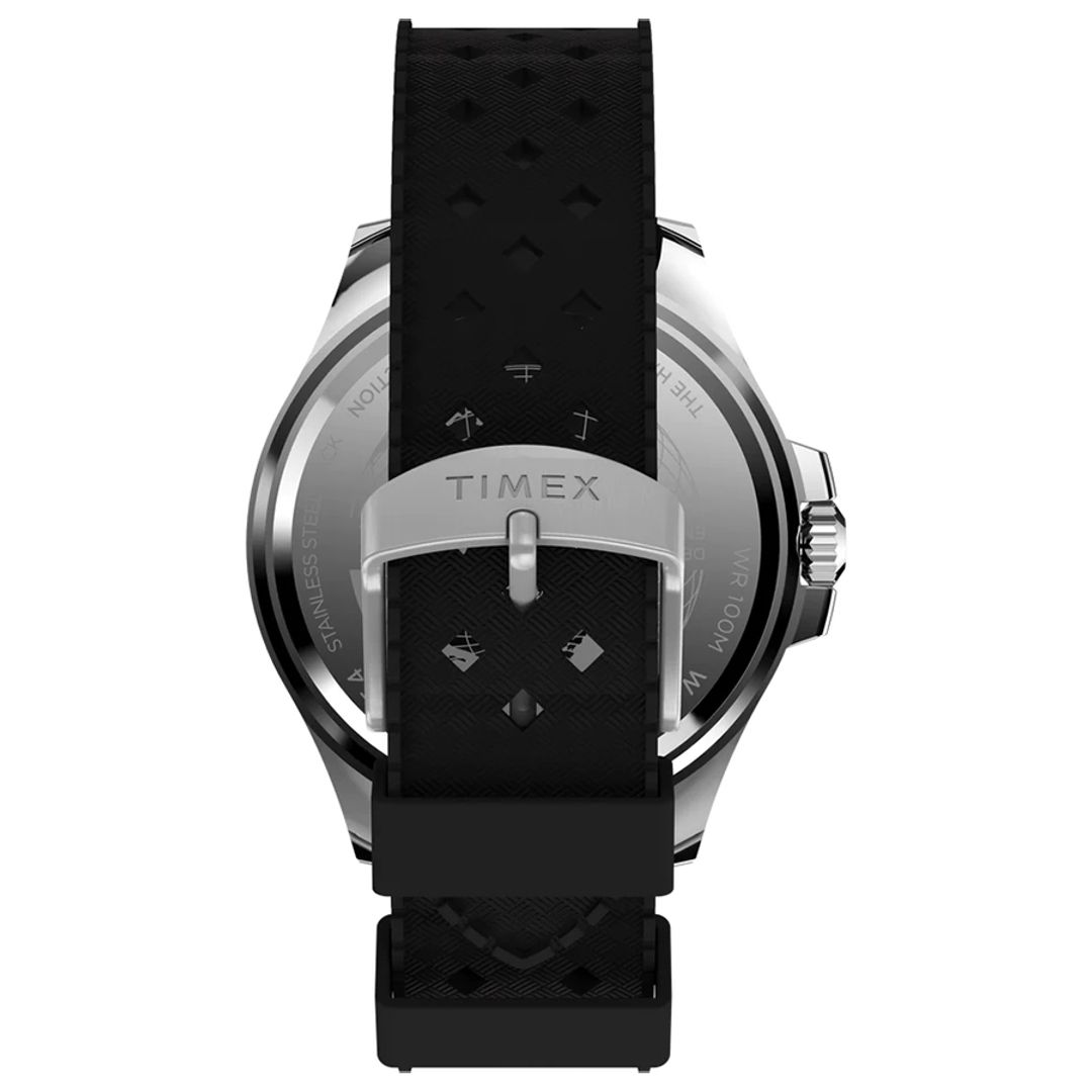 Zegarek Timex na czarnym, perforowanym pasku z silikonu z zapięciem na sprzączkę