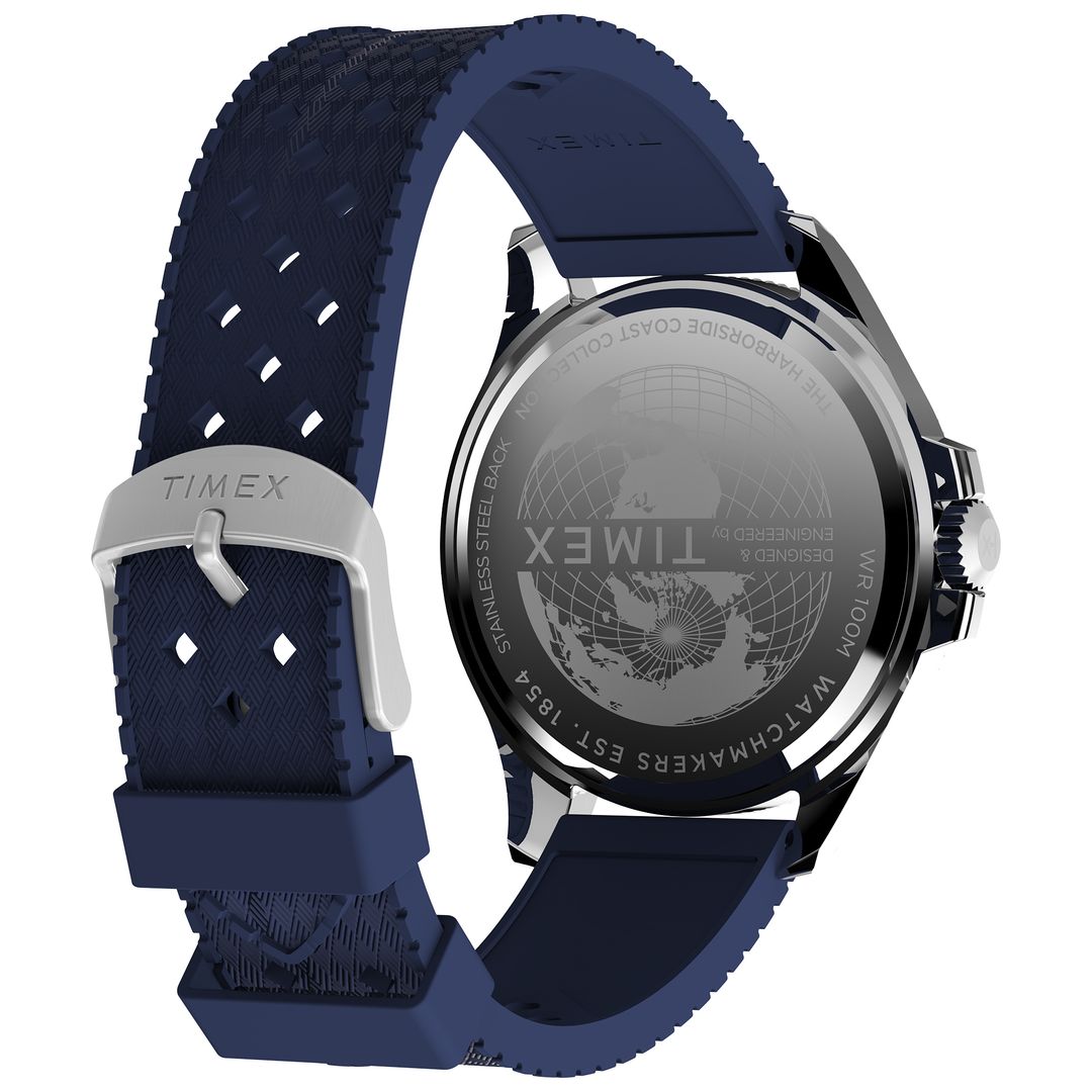 Zegarek sportowy Timex z silikonowym paskiem w granatowym kolorze zapinanym na sprzączkę