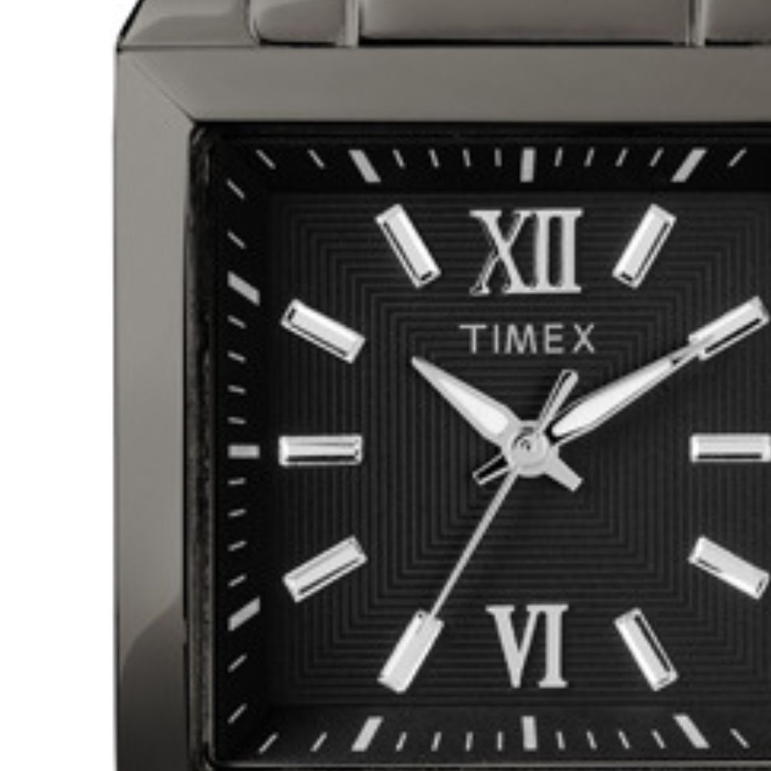Zegarek Timex z czarną, fakturowaną tarczą z indeksami z kryształkami