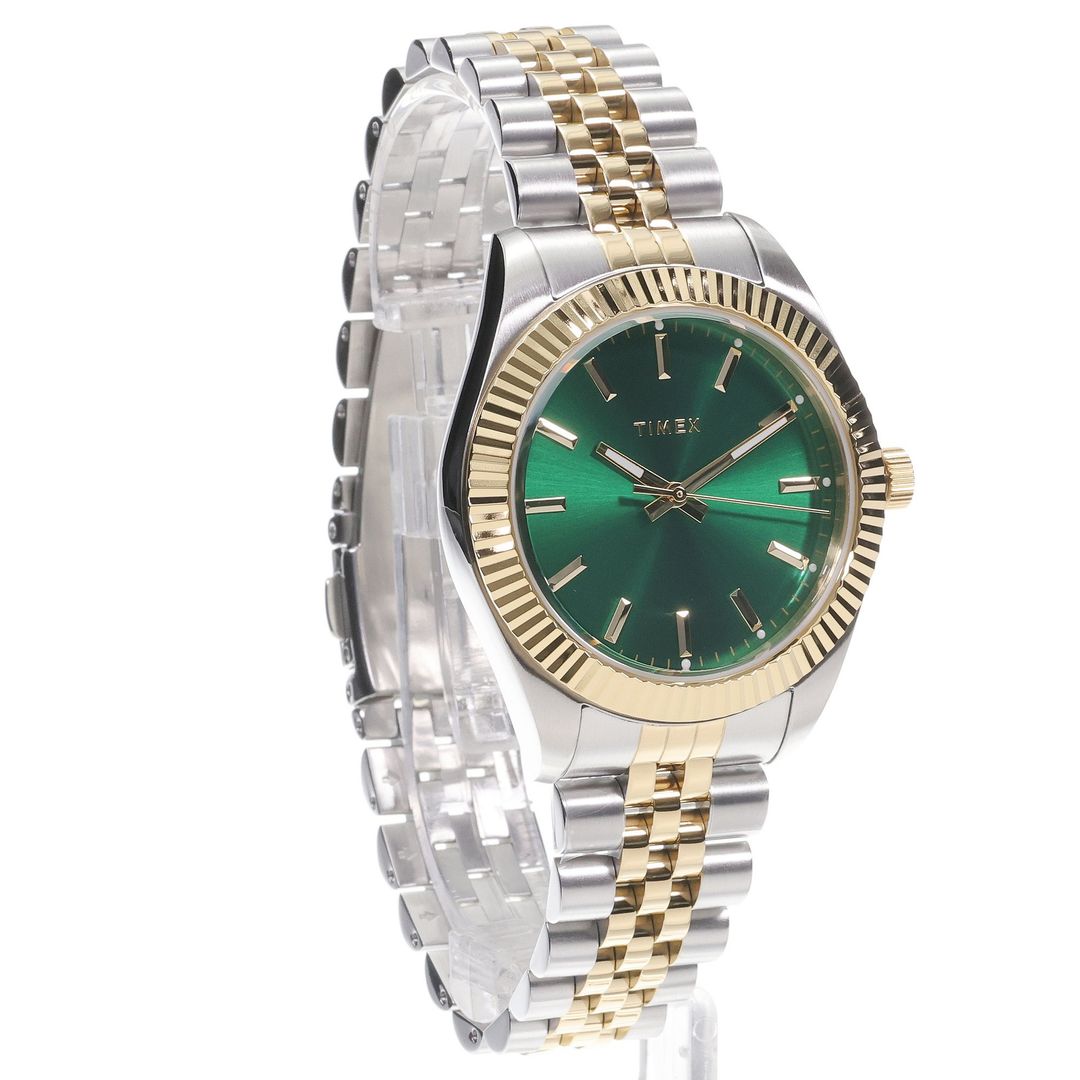 Zegarek męski Timex w kolorach złota i srebra oraz zapięciem na zatrzask z zabezpieczeniem