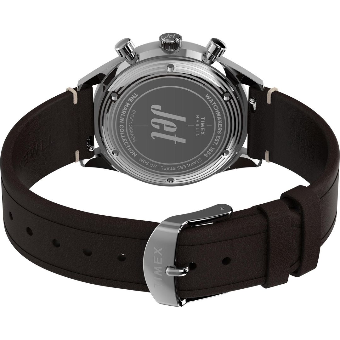 Zegarek Timex na ciemnym, brązowym pasku ze skóry zapinanym na sprzączkę