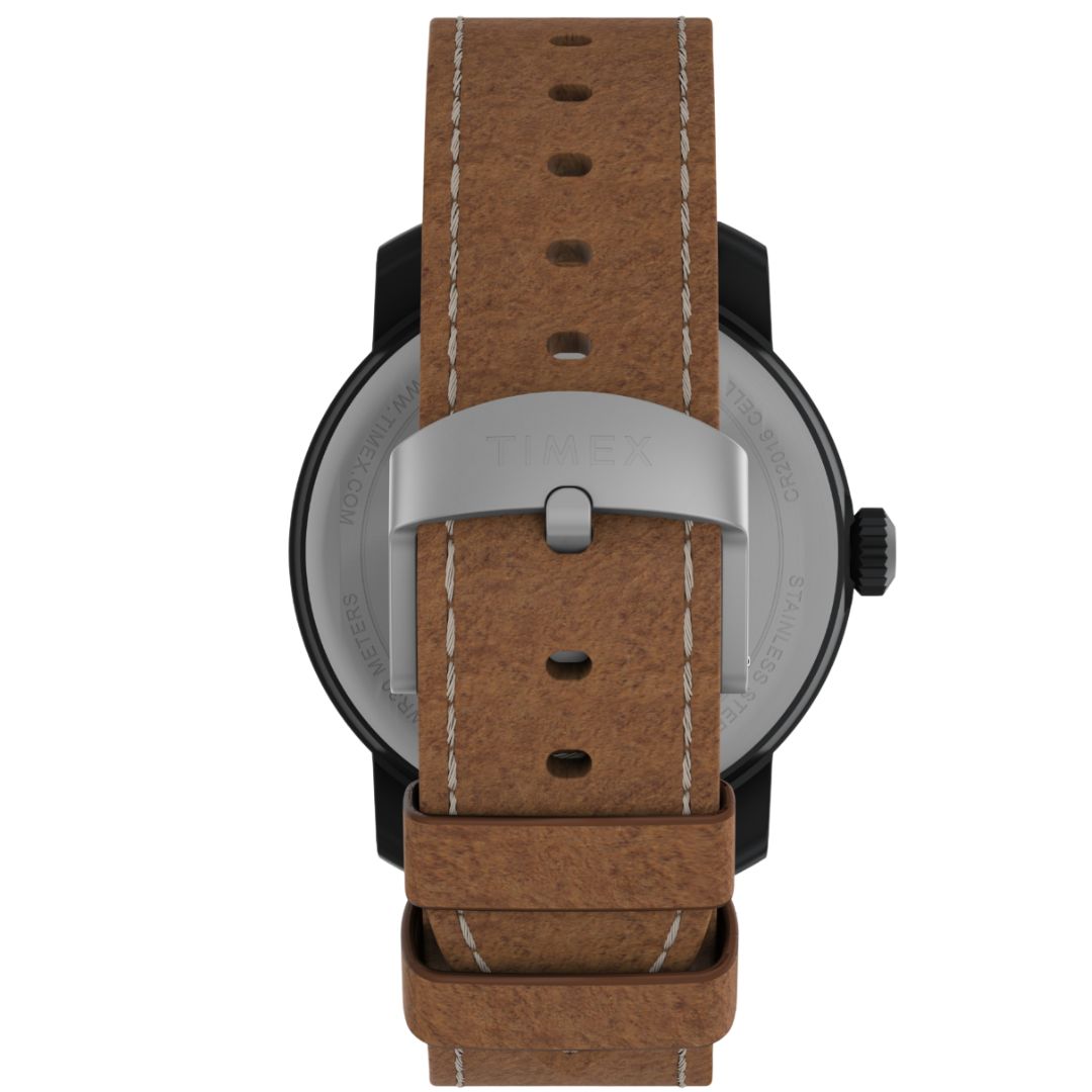 Zegarek Timex na skórzanym, brązowym pasku z zapięciem na sprzączkę