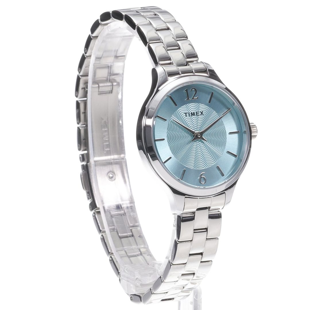 Zegarek damski Timex na stalowej bransoletce z zapięciem na zatrzask z zabezpieczeniem