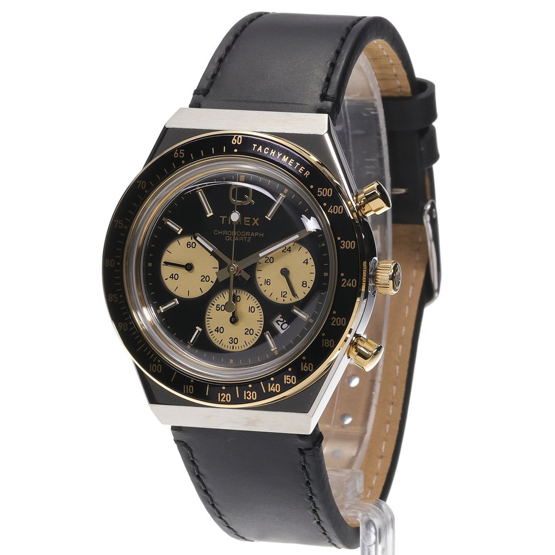 Zegarek męski Timex z czarną tarczą, czarnym bezelem oraz czarnym, skórzanym paskiem