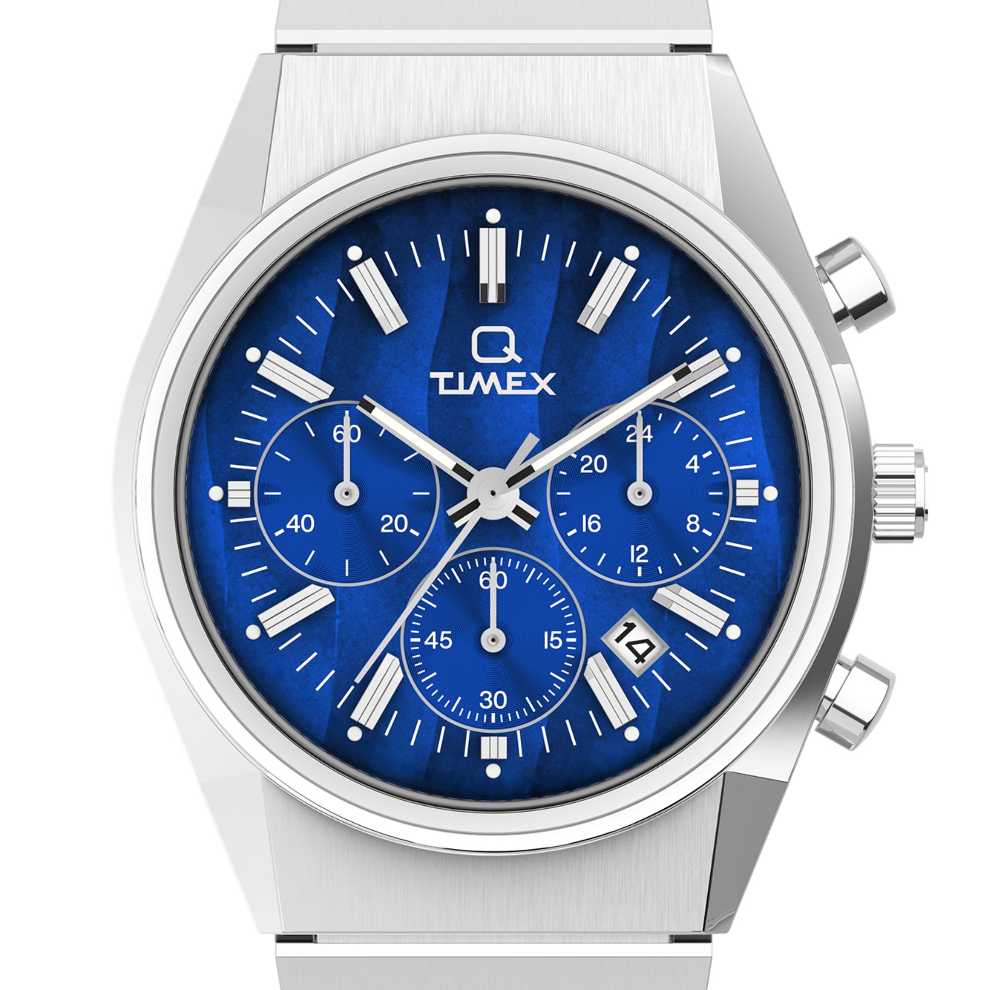 Zegarek męski Timex z niebieską tarczą, subtarczami chronografu i datownikiem 