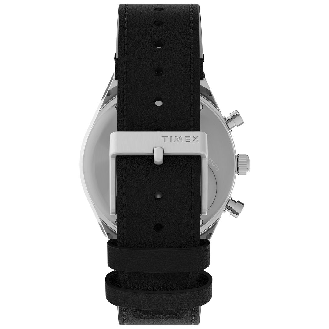 Zegarek Timex na czarnym, skórzanym pasku z zapięciem na sprzączkę