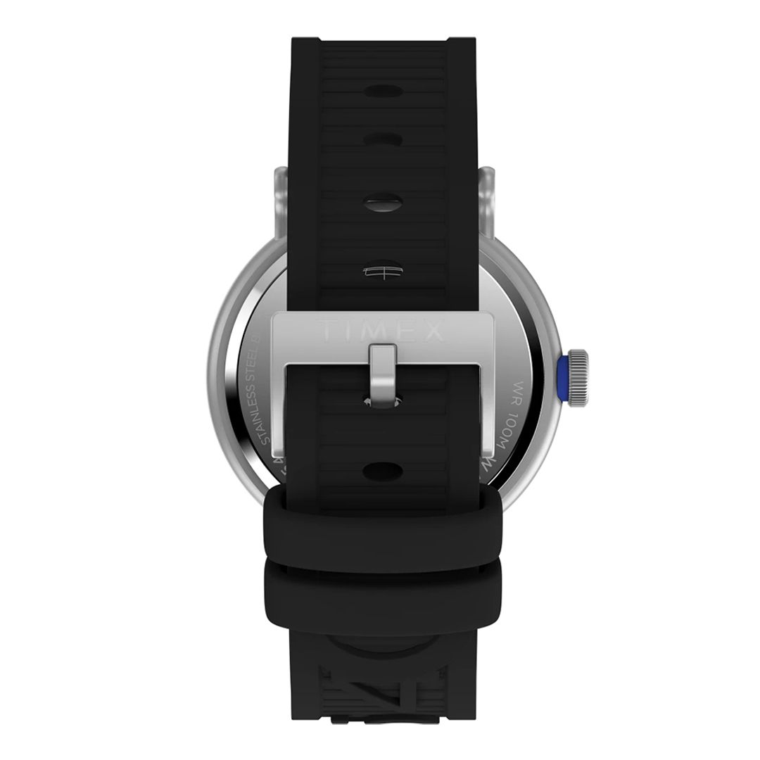 Zegarek Timex na czarnym pasku z materiału przyjaznemu środowisku oraz z zapięciem na sprzączkę