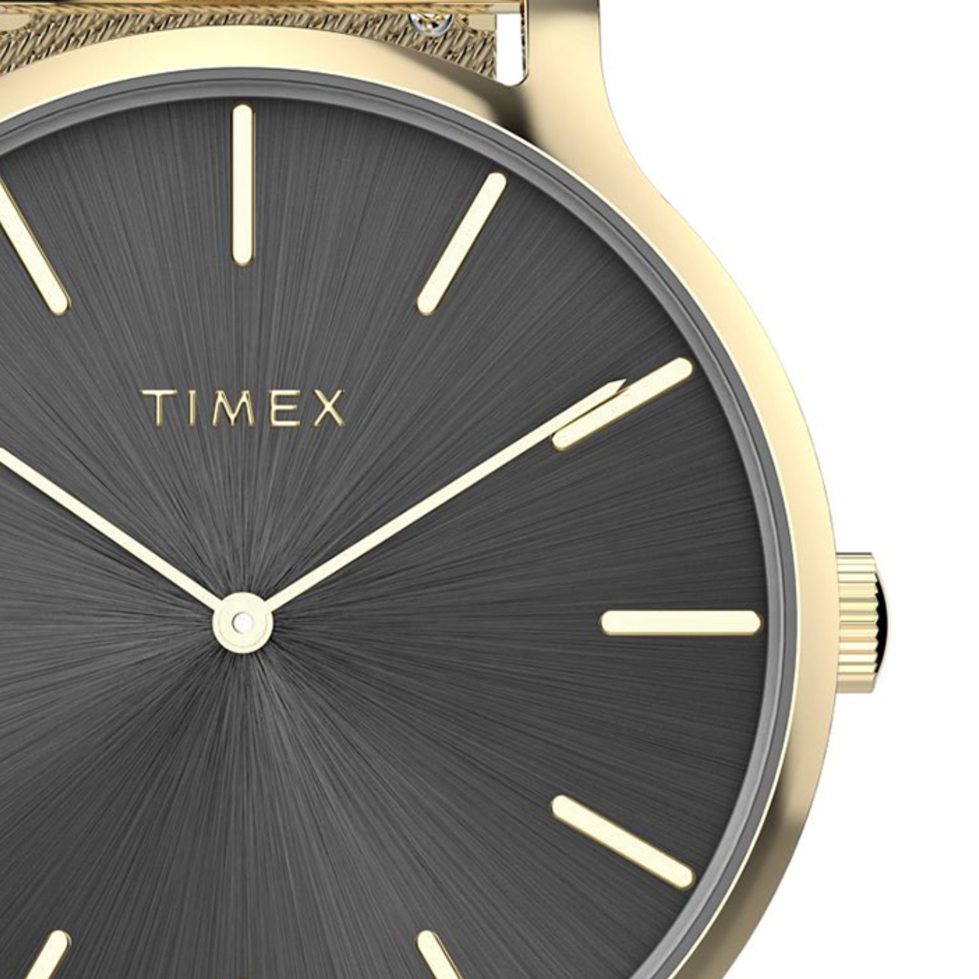 Zegarek damski Timex z ciemną tarczą w okrągłej kopercie ze stali w kolorze złota