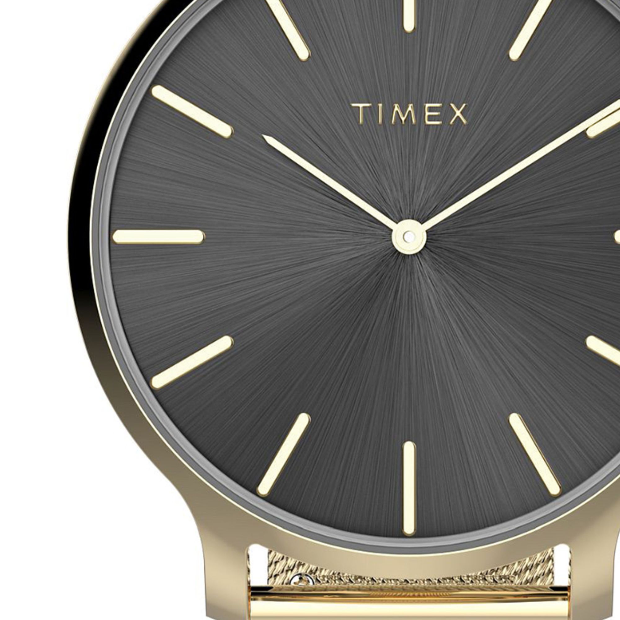 Zegarek damski Timex z czarną kopertą i indeksami w złotym odcieniu
