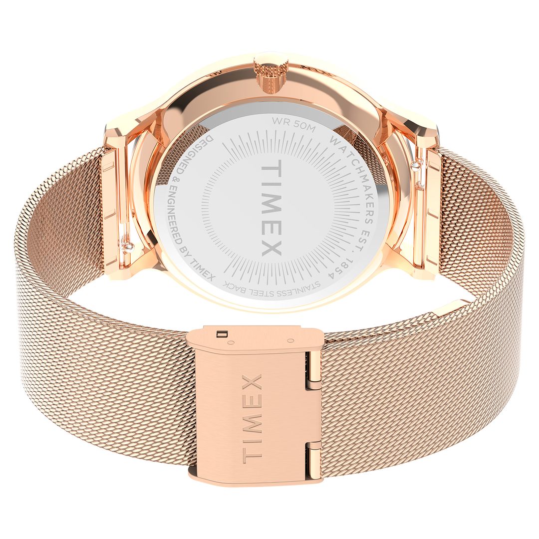 Zegarek damski Timex z okrągłą kopertą i bransoletką typu mesh z zapięciem G-link