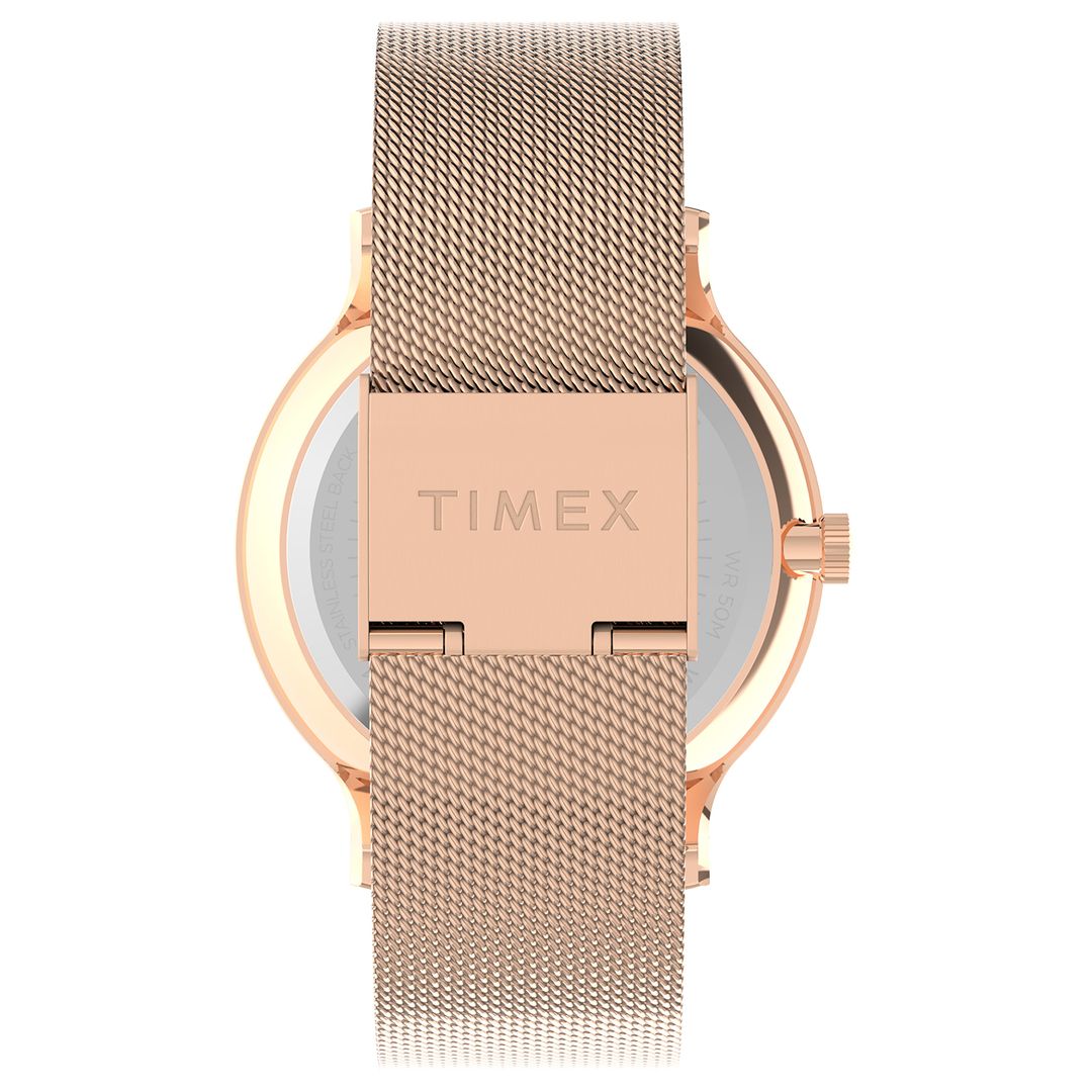 Zegarek damski Timex w kolorze różowego złota z bransoletką typu mesh z zapięciem G-link
