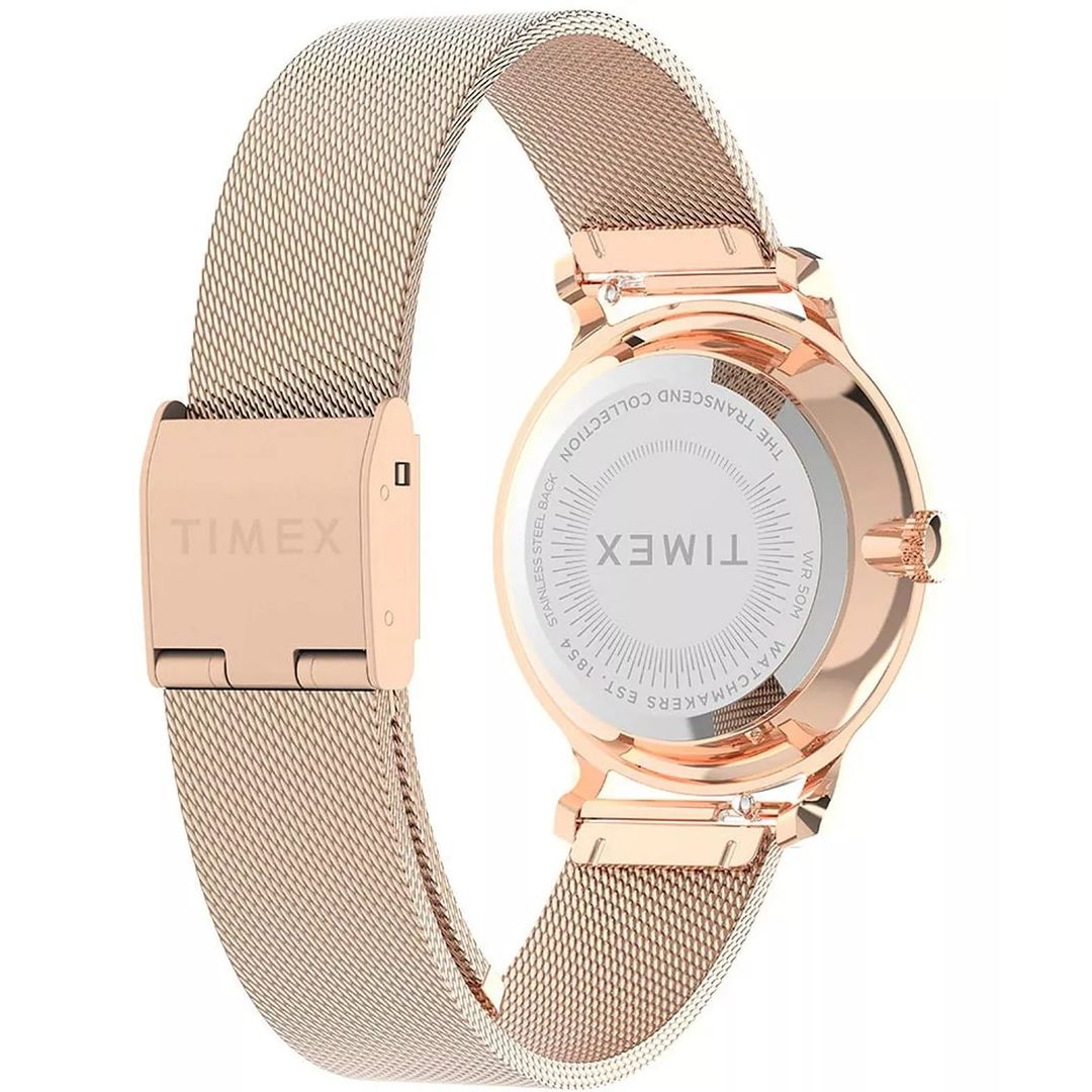Zegarek damski Timex w kolorystyce różowego złota na bransoletce typu mesh z zapięciem G-link