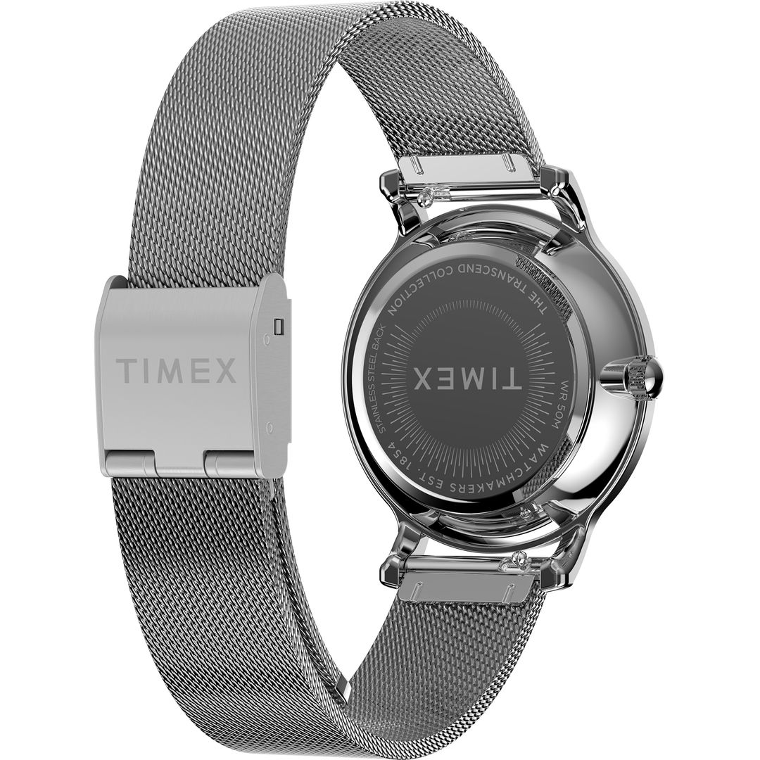 Zegarek damski Timex z okrągłą kopertą na stalowej bransoletce typu mesh z zapięciem G-link
