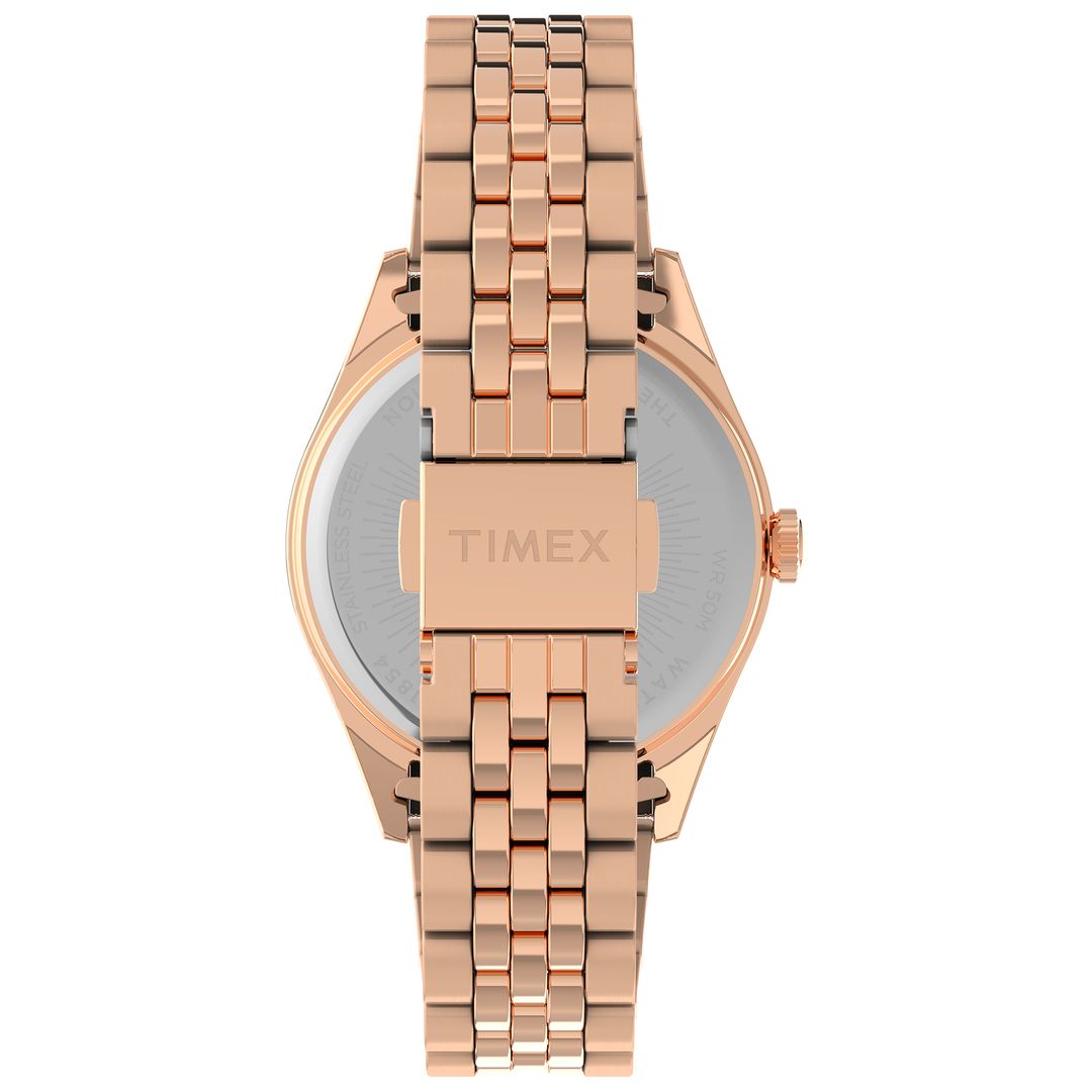 Zegarek damski Timex na stalowej bransolecie w odcieniu różowego złota z zapięciem na zatrzask z zabezpieczeniem