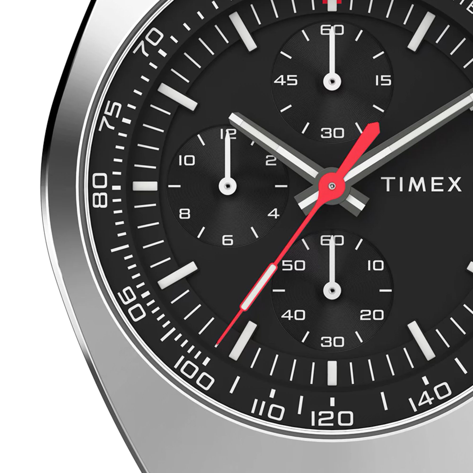 Zegarek męski Timex z czarną tarczą oraz białymi indeksami i czerwoną wskazówką sekundnika
