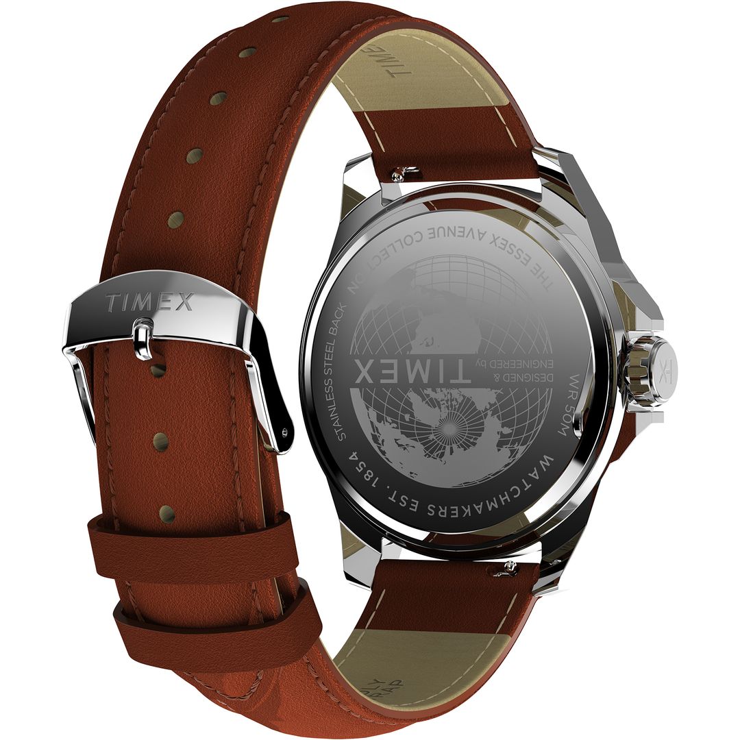 Zegarek męski Timex na skórzanym pasku w brązowym kolorze z zapięciem na sprzączkę