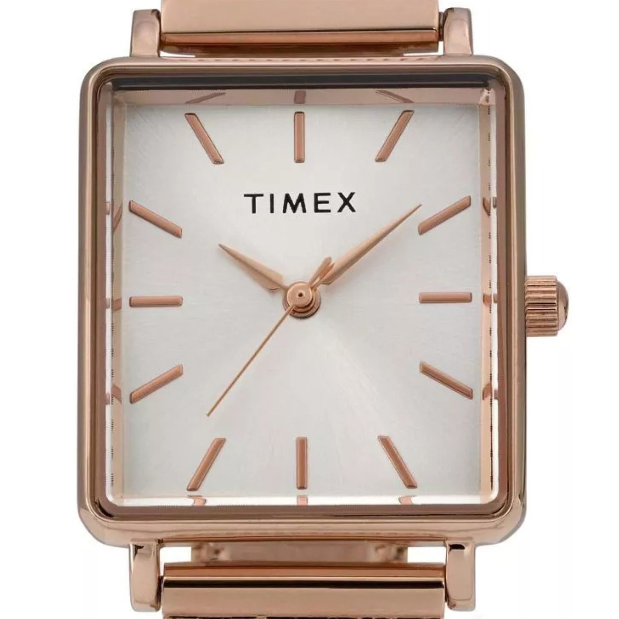 Zegarek Timex z jasną tarczą oraz wskazówkami i indeksami w kolorze różowego złota