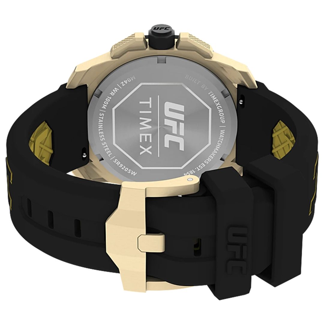 Zegarek sportowy Timex z masyną, stalową kopertą na czarnym, silikonowym pasku zapinanym na sprzączkę