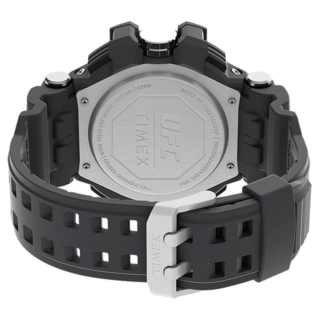 Zegarek Timex z szarym paskiem z żywicy oraz zapięciem na sprzączkę