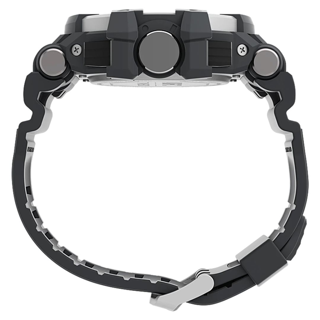 Bok zeagrka Timex z masywną kopertą ze stali i tworzywa sztucznego na szarym pasku z żywicy