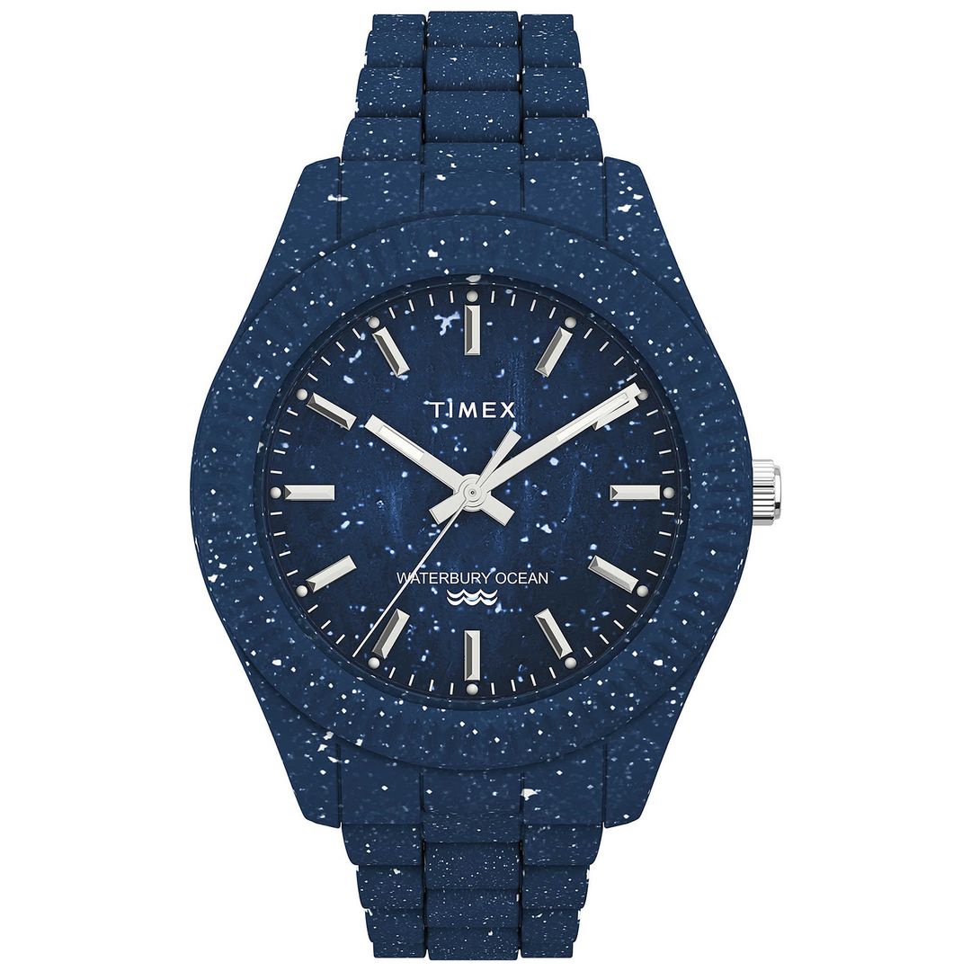 Zegarek Timex w granatowej kolorystyce z drobinkami recyklingowego plastiku