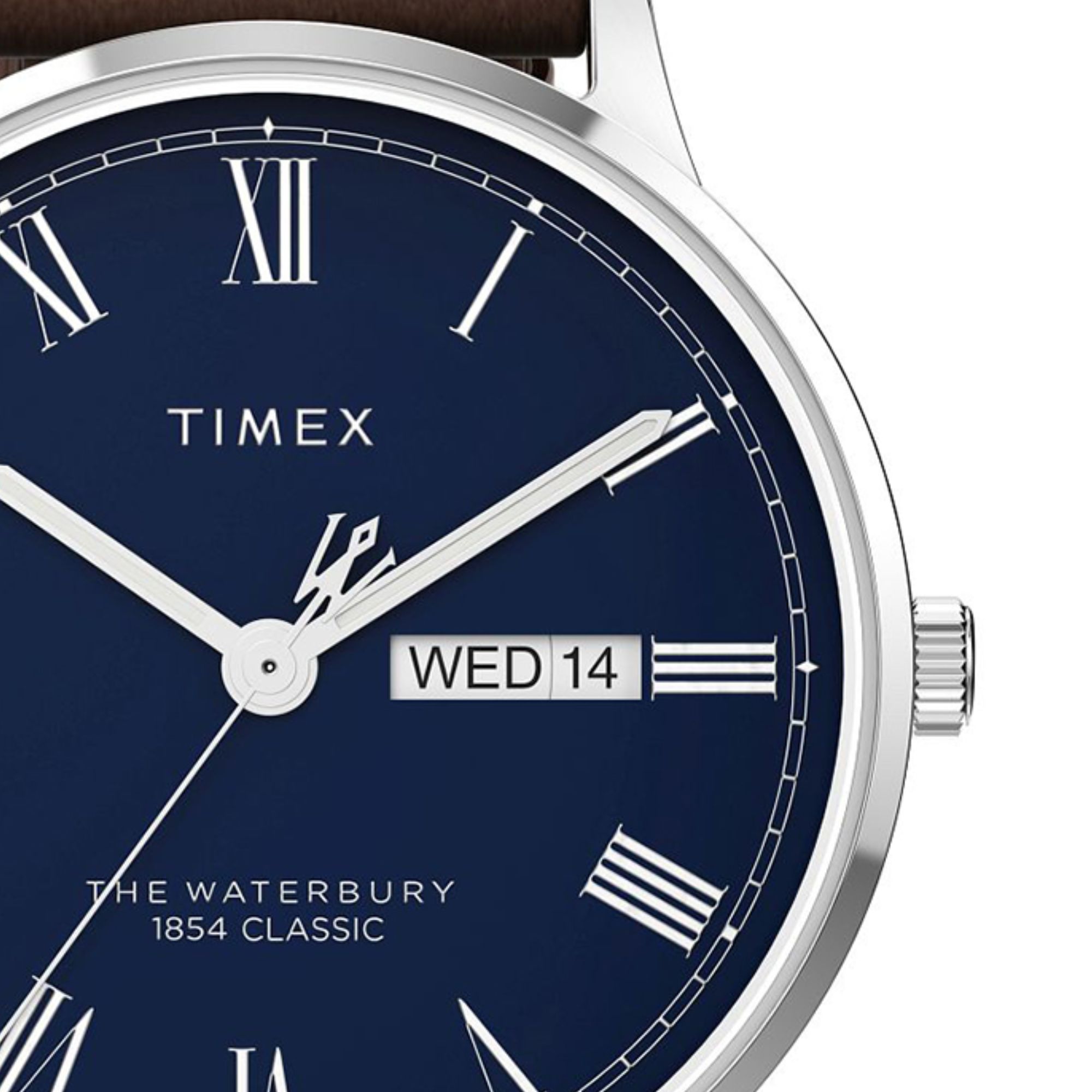 Zegarek Timex z granatową tarcza oraz datownikiem z dniem tygodnia i dniem miesiąca