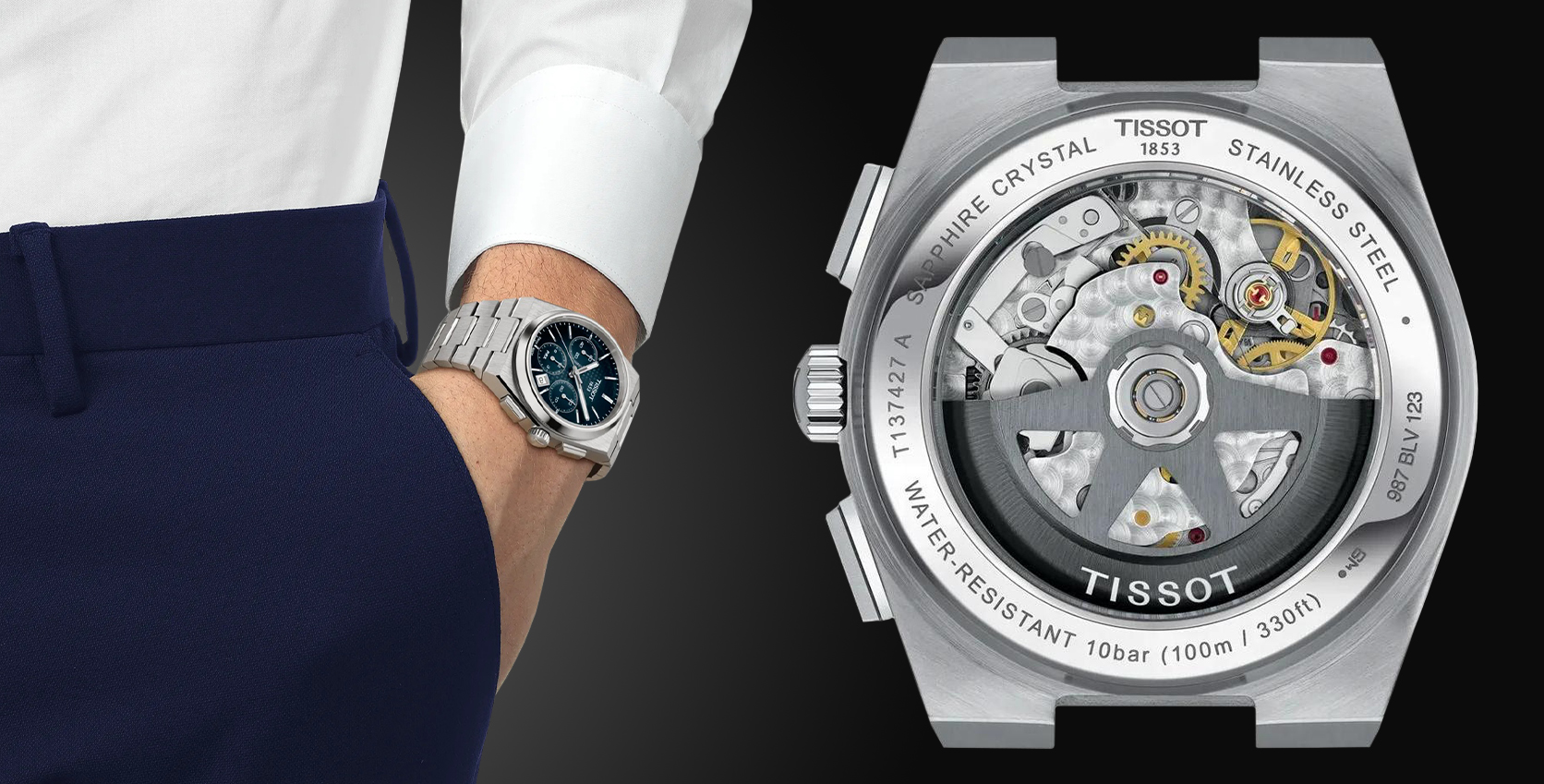 Mechaniczny Tissot PRX Chronograph Automatic T137.427.11.041.01 z przeszklonym deklem