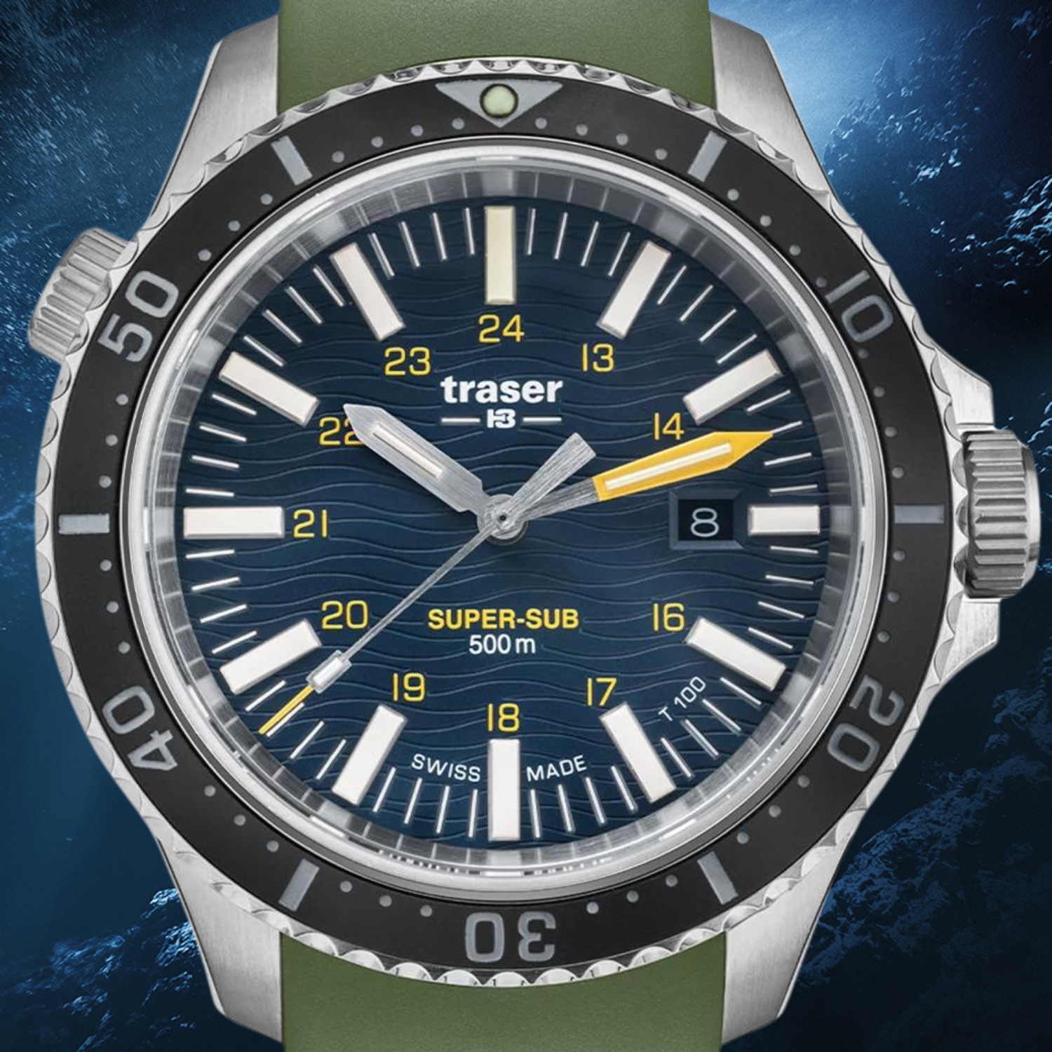 Zegarek męski Traser P67 SuperSub Diver Blue T100 Orange Rubber Strap TS-109371 v3
