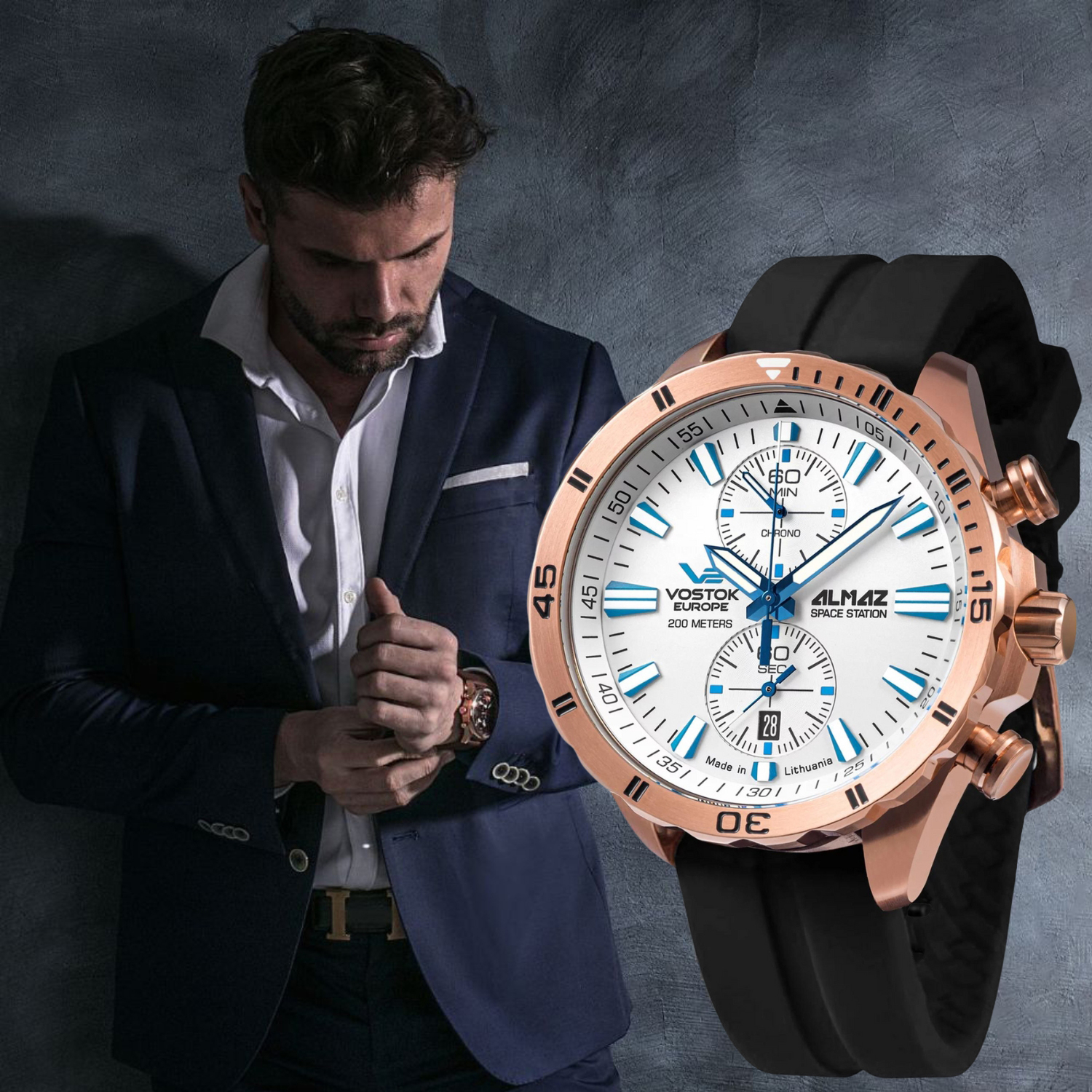 sportowo-elegancki zegarek na każdy dzień Vostok Europe Almaz 6S11-320B676S 