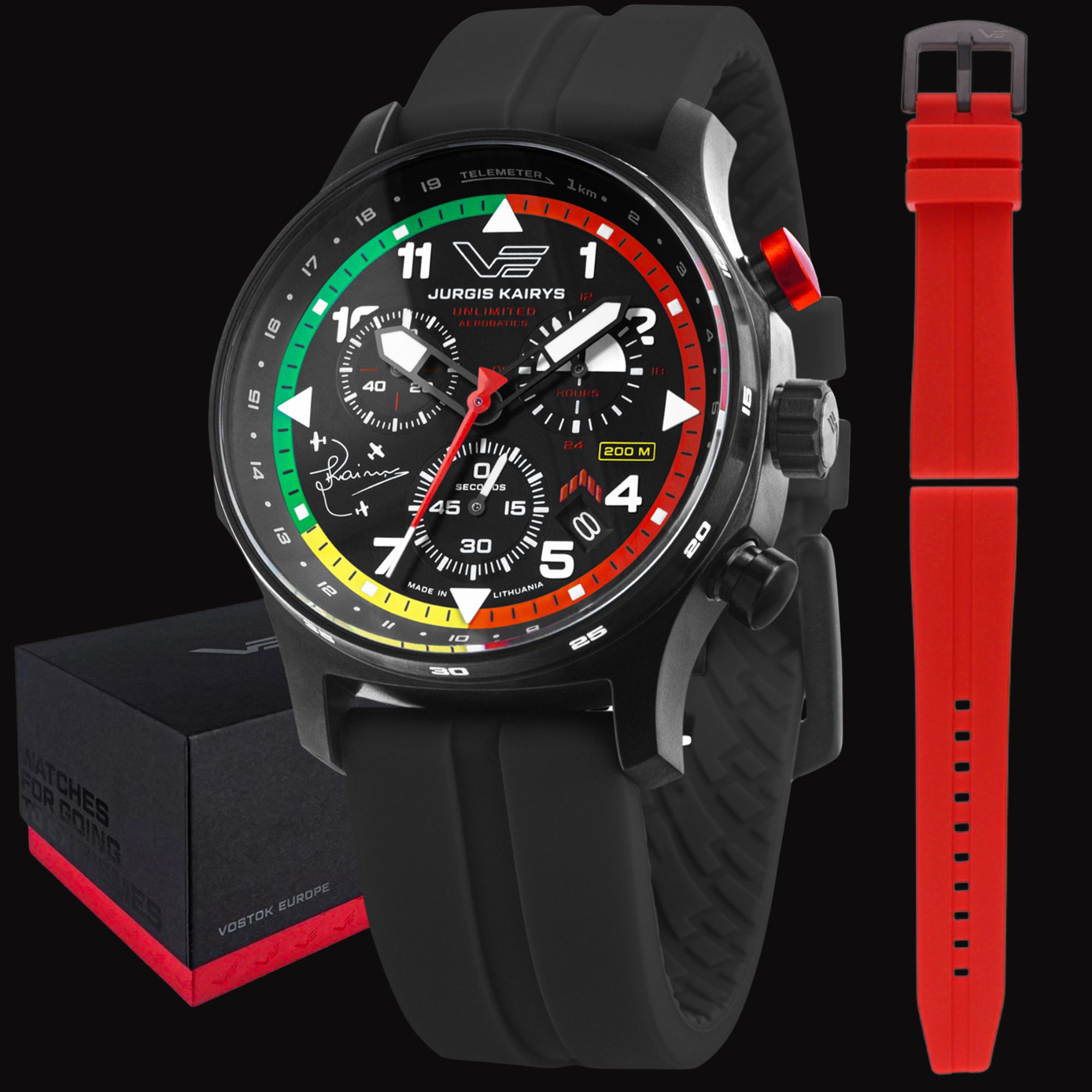 Zegarek Vostok Europe Expedition Chronograph Quartz 43mm Jurgis Kairys 2025 VK68 592C775 z dodatkowym czerwonym paskiem