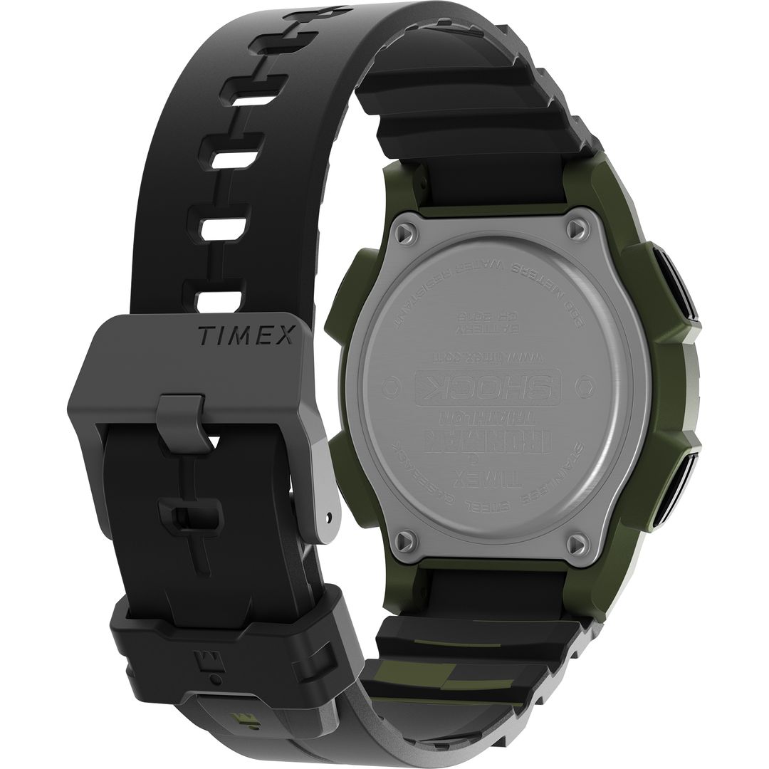 Zegarek Timex Ironman zapinany na sprzączkę na czarnym pasku z elementami zieleni